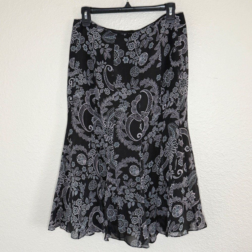 Pendleton Women 8 Black Floral Print Silk Midi Skirt Y2K Fairy Grunge Whimsigoth - Picture 2 of 9
